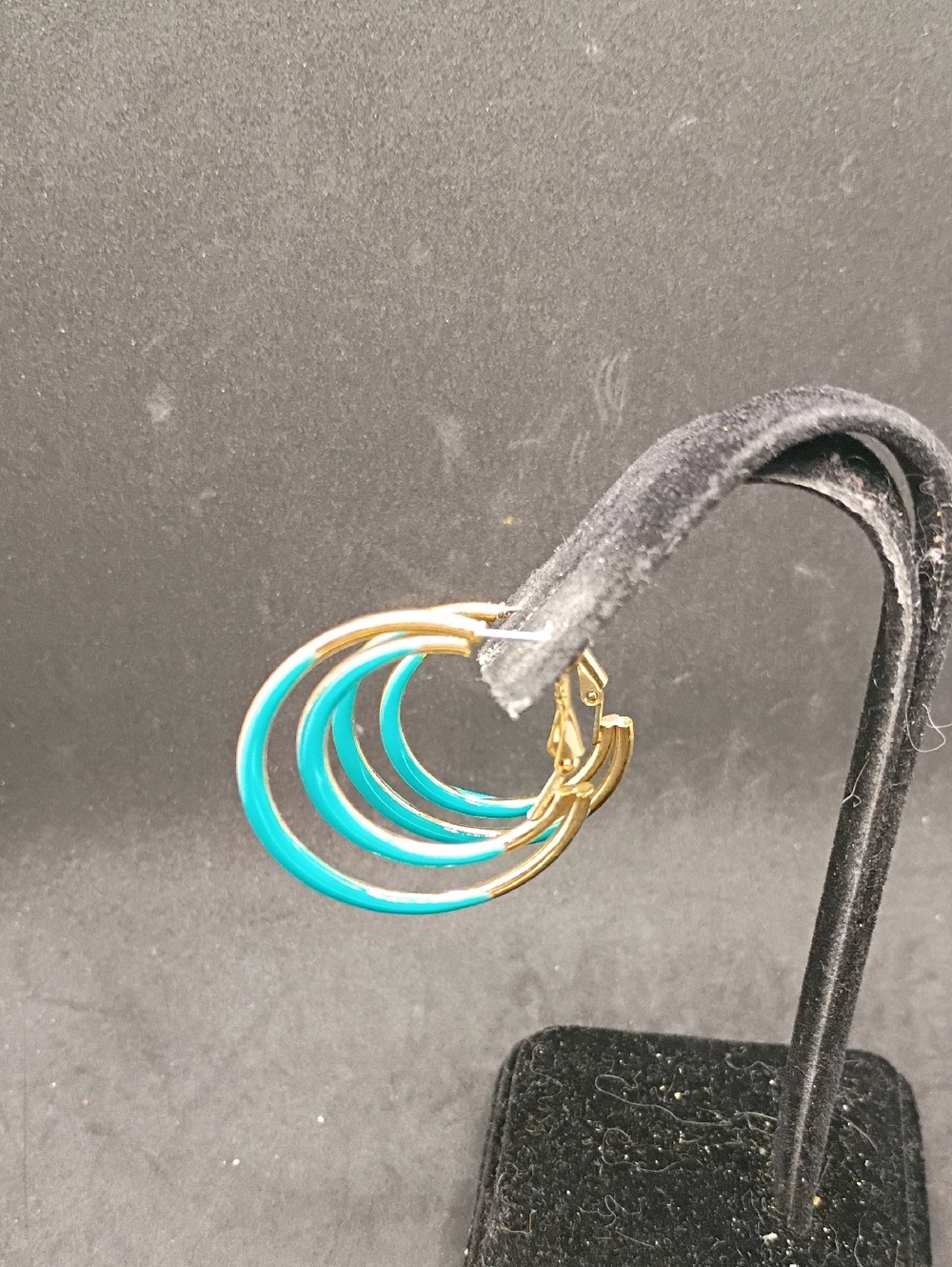 Gold Hoop Earrings with Teal Enamel Accent